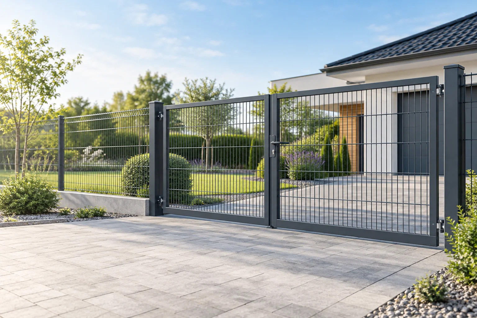 Poartă auto metalică antracit montată la o locuință
